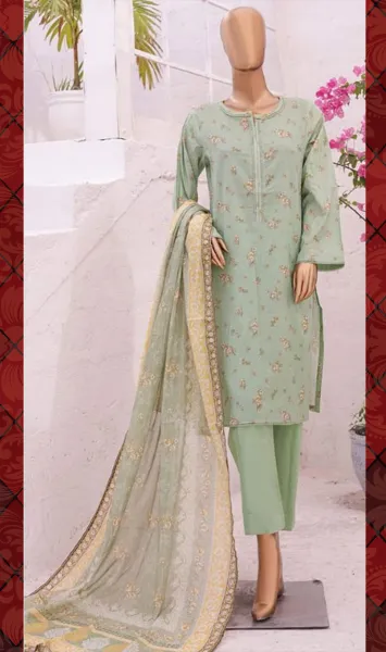 Pakistani Original Bin saeed Stitched Cotton 3pcs_Mint